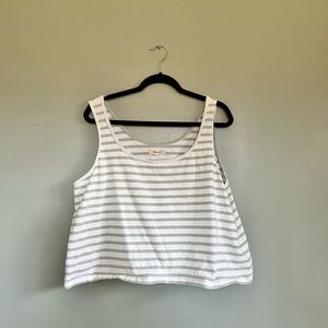 Madewell White and Green Striped Crop Tank